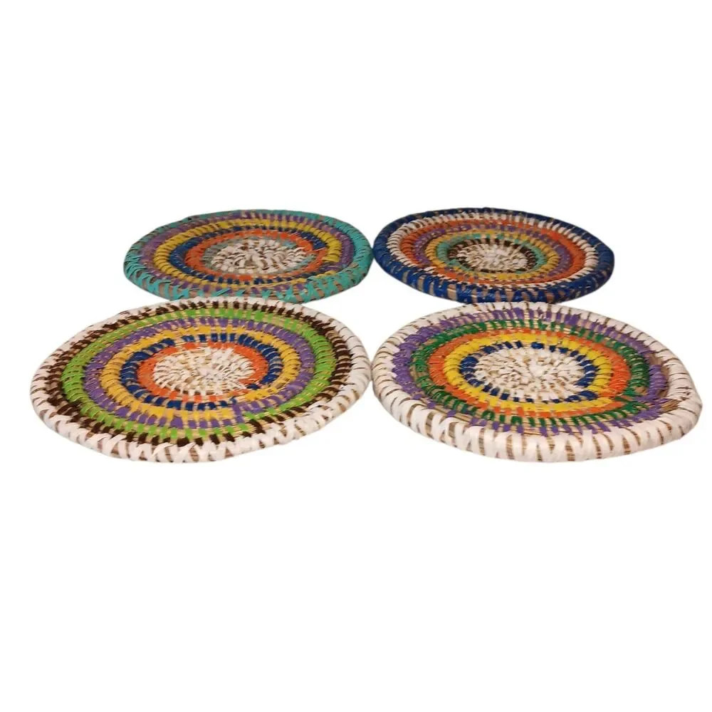 Large Colorful Woven Coasters Rattan And Plastic Multicolor 5.5
